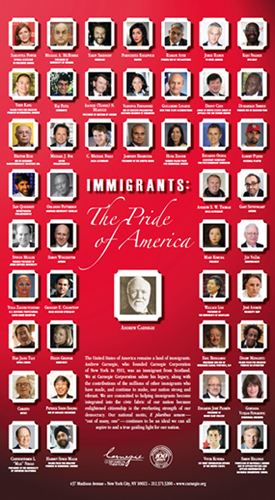 Pamphlet that reads, "Immigrants: The Pride of America."