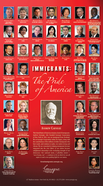 A pamphlet reading, "Immigrants: The Pride of America."