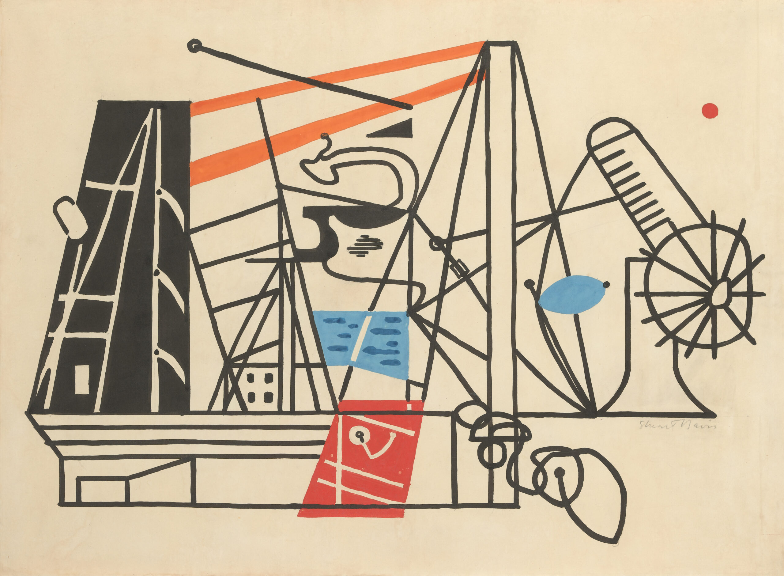 Multiple views of a ship mast and nautical imagery primarily in black and white with red, blue and orange accents.
