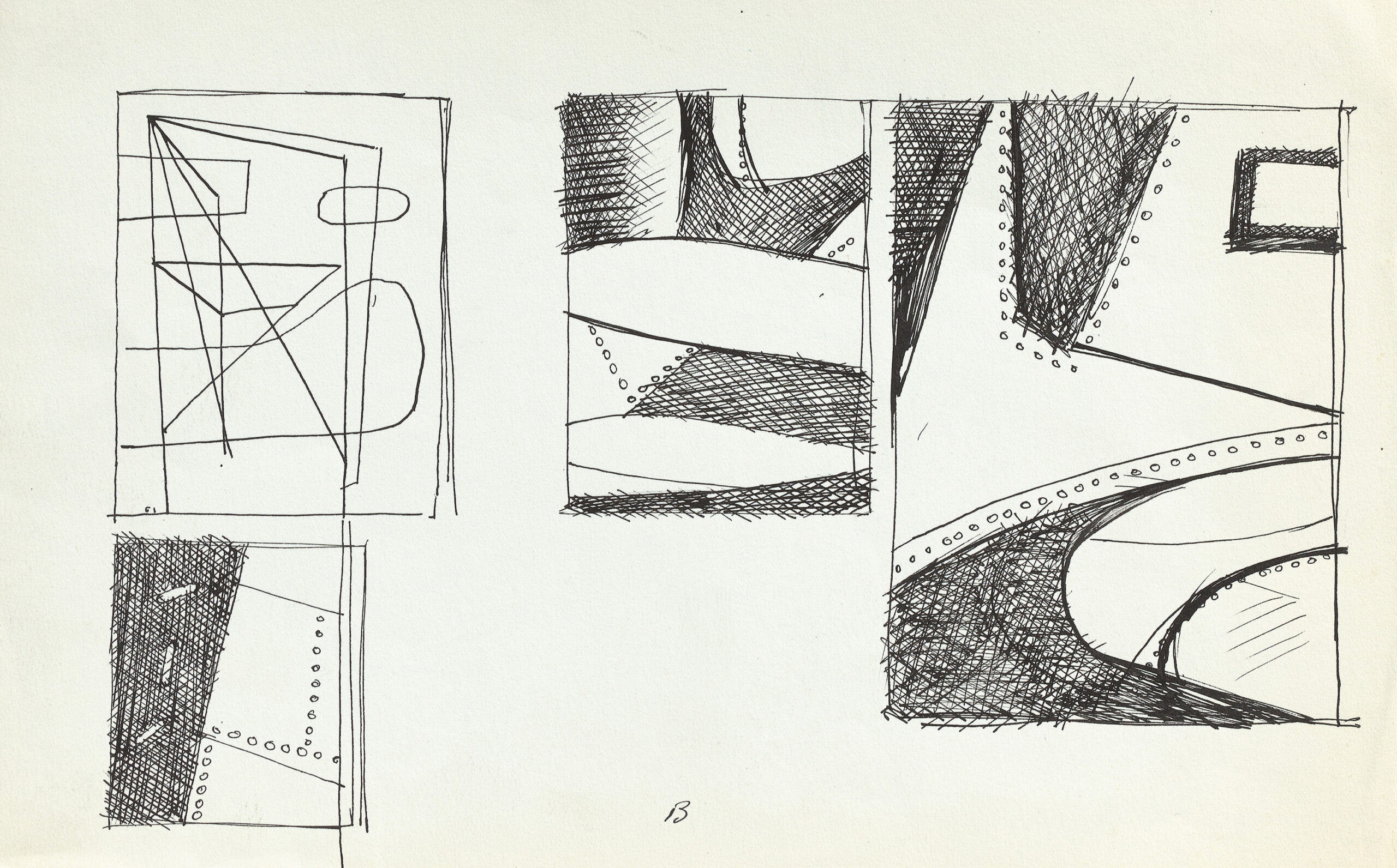 Four abstracted ink studies of plane parts featuring rivet detailing.