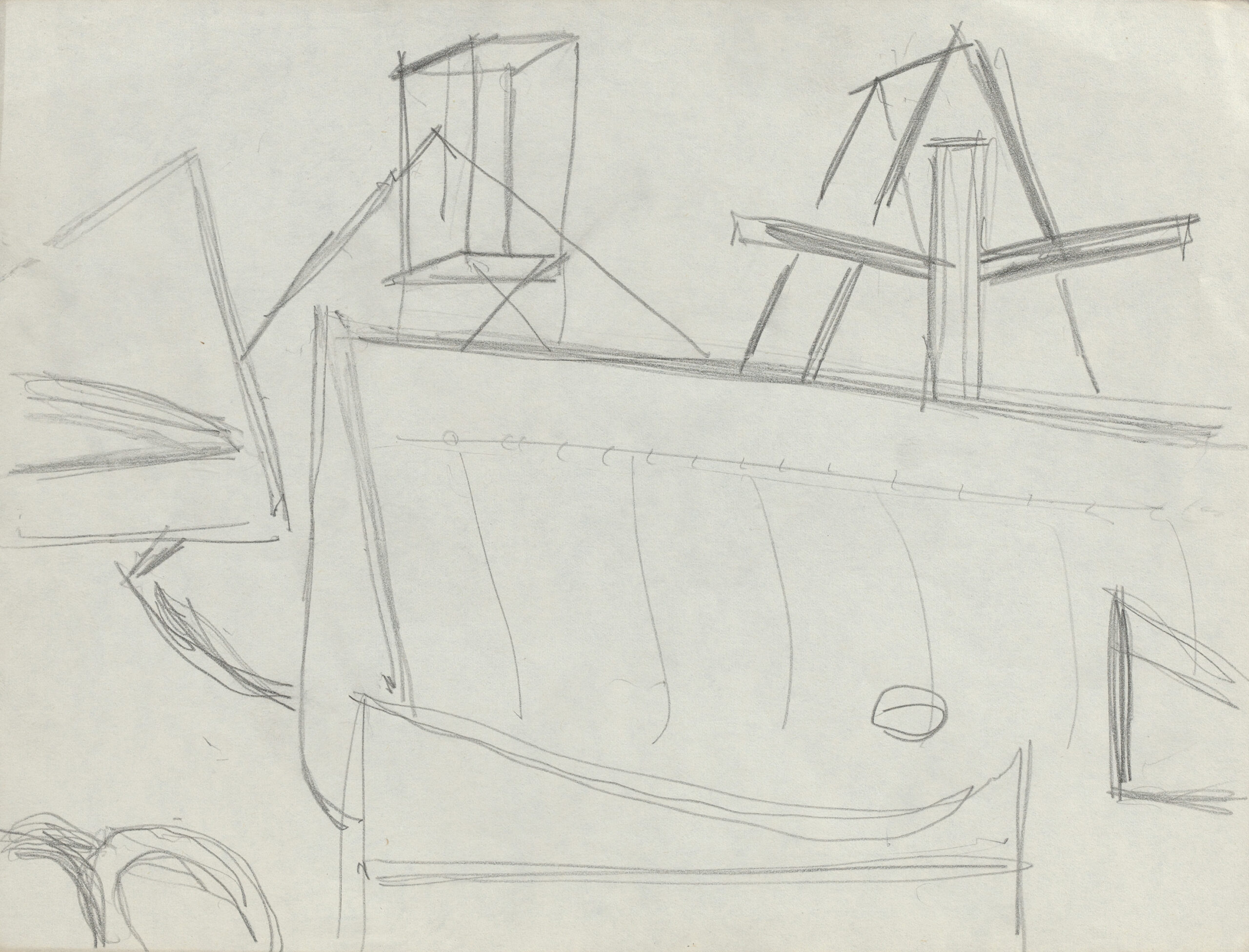 Pencil sketch of an aircraft wing fixture.