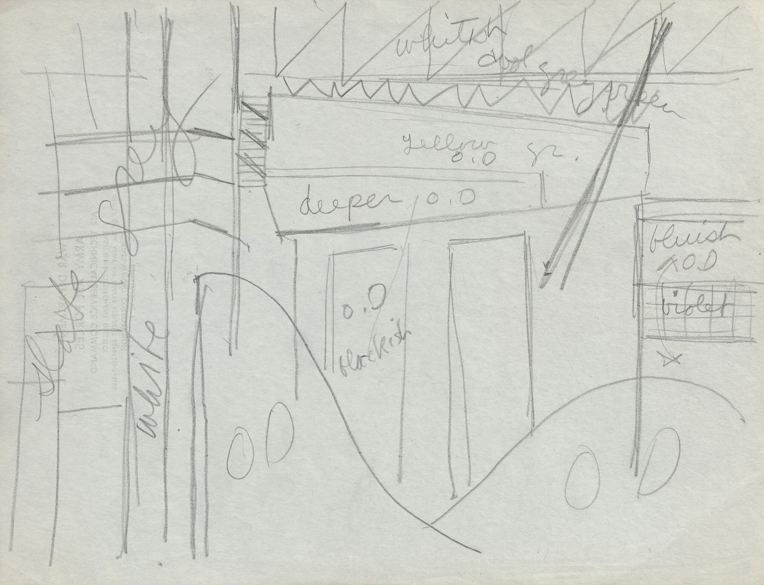 Pencil sketch of the aircraft factory ceiling with notations.