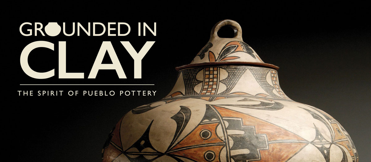 "Grounded in Clay" exhibition graphic with the top of a ceramic pot.